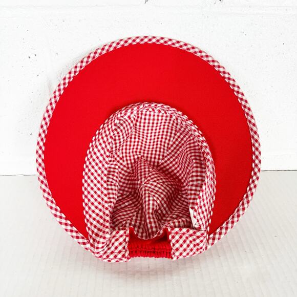 Vintage Sun Hat Visor Red White Picnic Check - Picture 2 of 7
